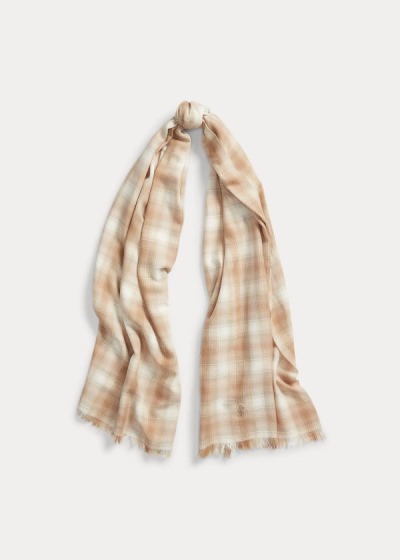 Bufandas Polo Ralph Lauren Mujer Beige - Cotton-Blend Plaid - INFGU9743